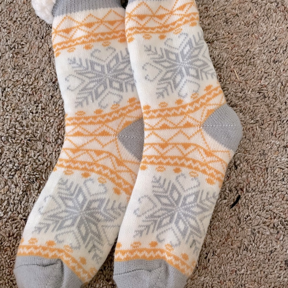 socks, orange white and gray